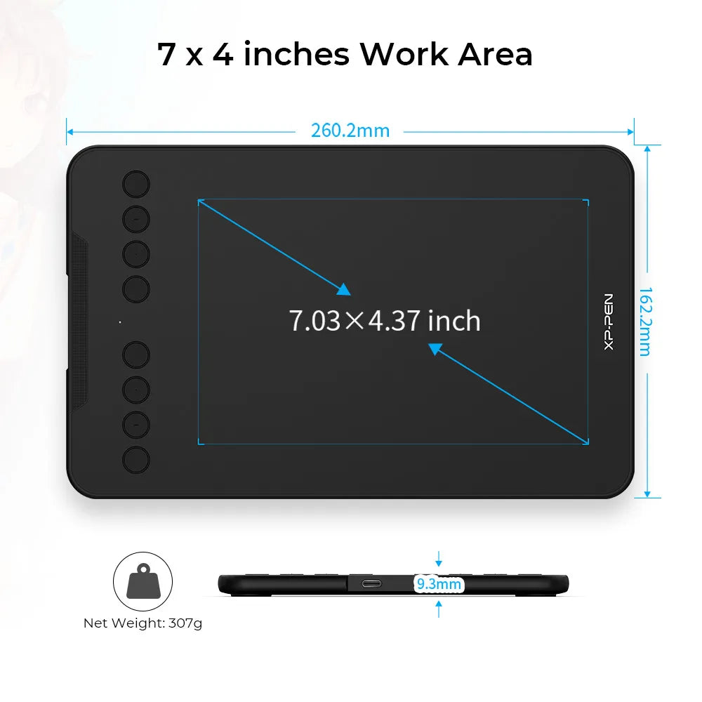 XPPen 7*4.3 Inch Graphics Tablet Deco Mini7 Digital Drawing Tablet 8 Express Keys Support 60 Tilt for Android Mac Windows Chrome