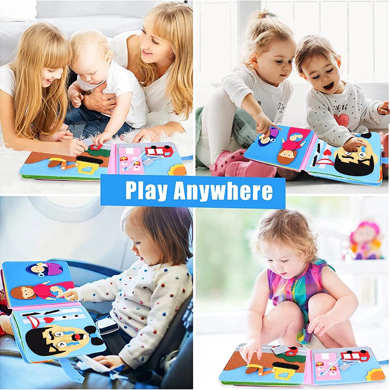 Planche d'activités Montessori pour bébés, livre d'histoire 3D en tissu, jouets sensoriels pour bébés,