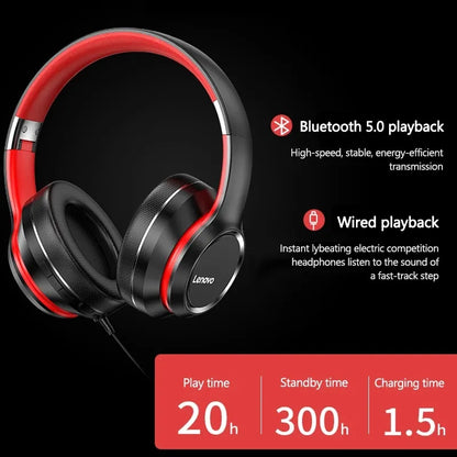 Lenovo – écouteurs Bluetooth HD200, casque d'écoute sans fil pliable pour ordinateur